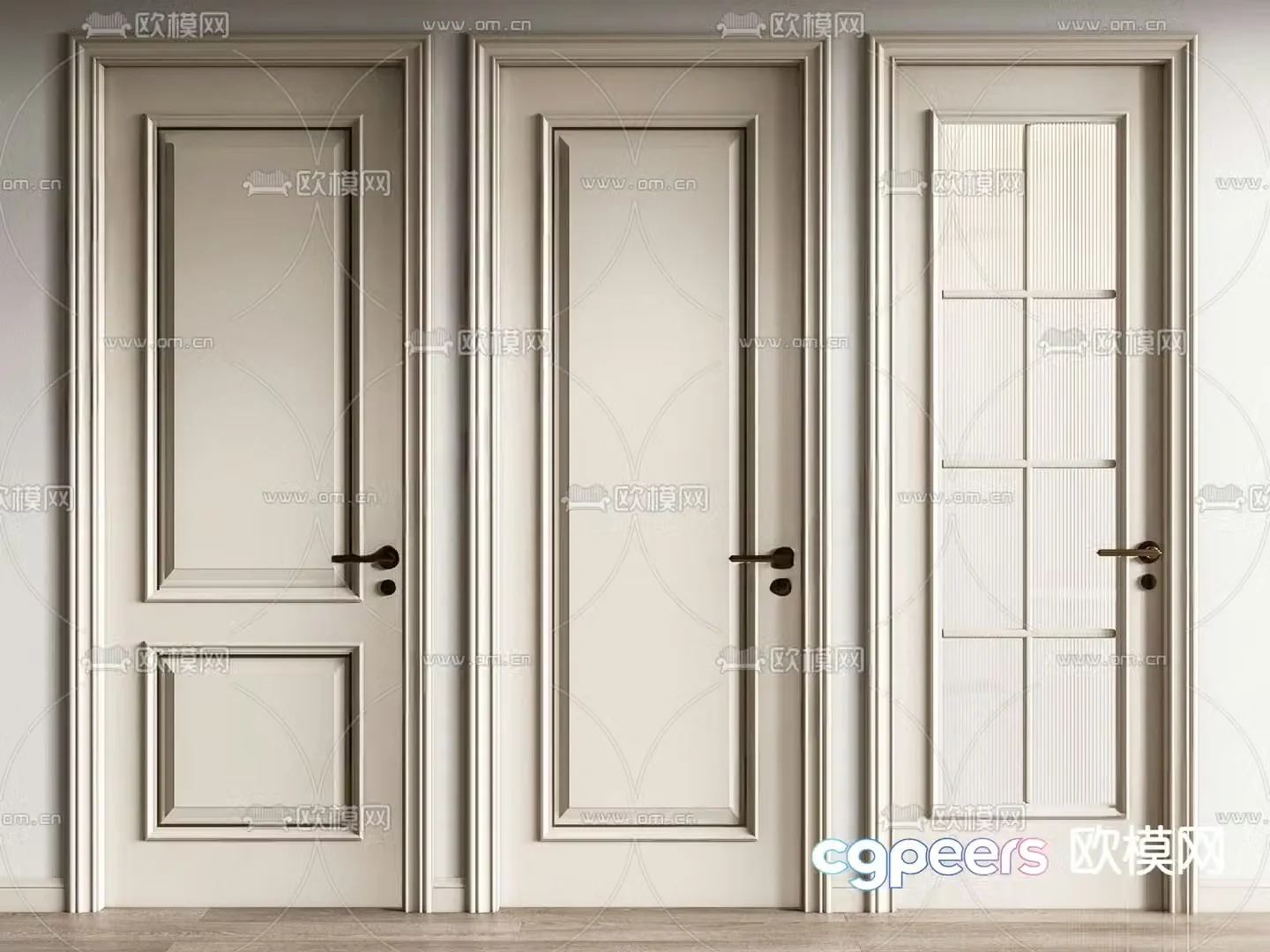 French door bedroom door kitchen and bathroom door 3d model