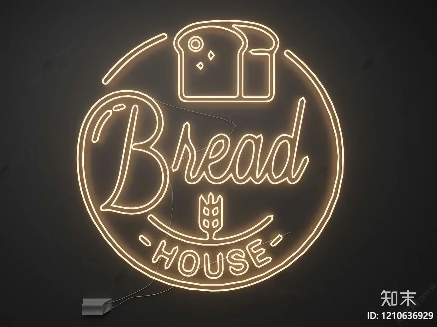 A Neon Sign For A Bread House Likely Used To Advertise A Bakery 3D Model – 1442 – VRAY Render