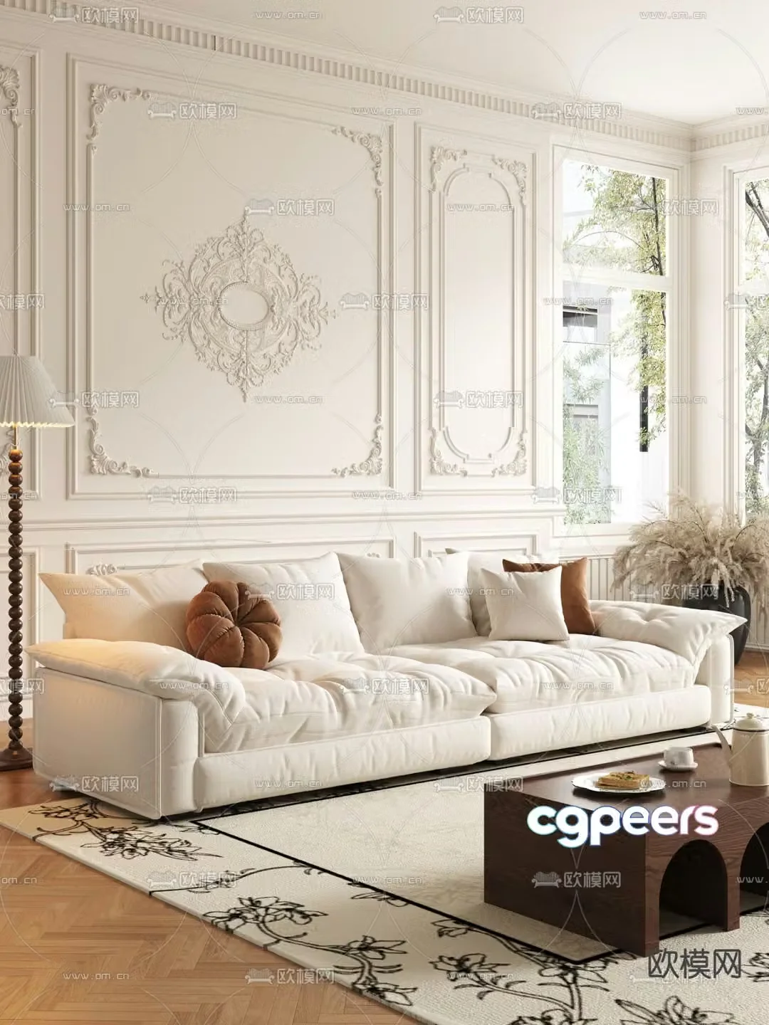 French three-seat sofa 3d model