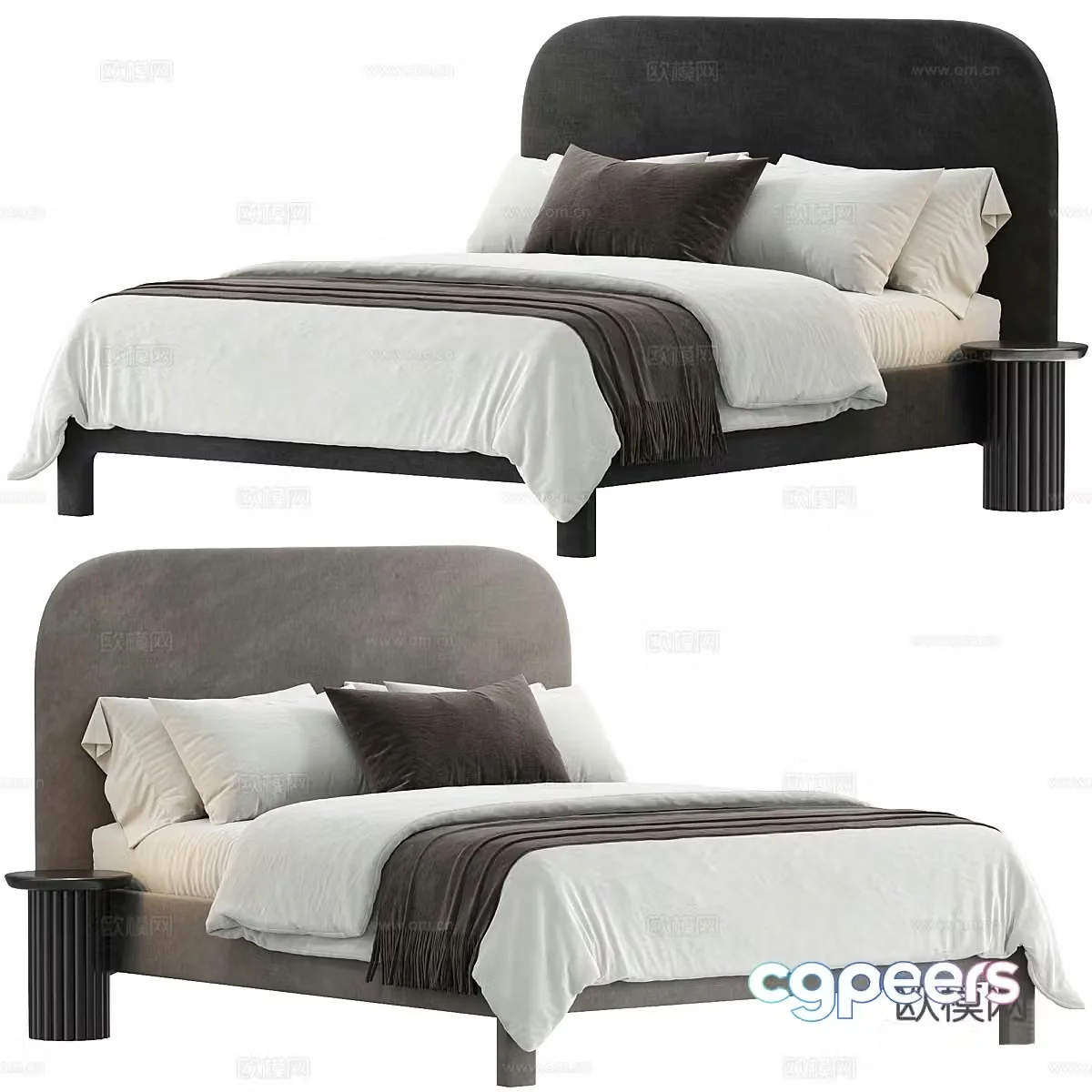 Modern cream style fabric double bed 3d model