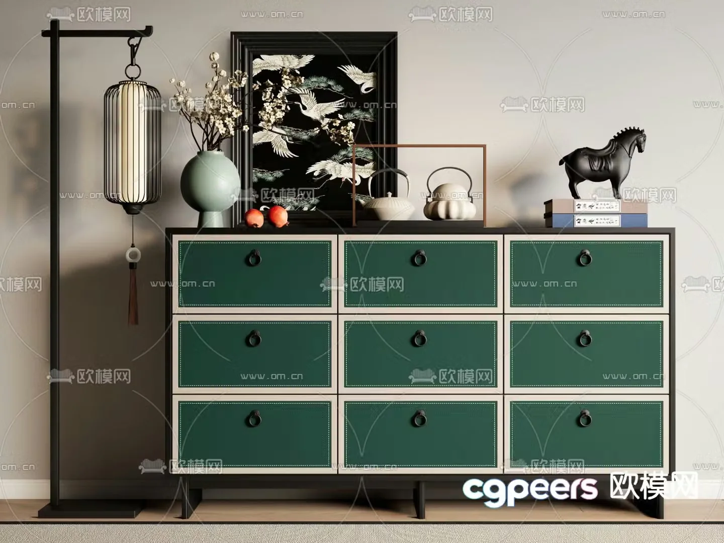 New Chinese style entrance cabinet side cabinet drawer cabinet 3D model