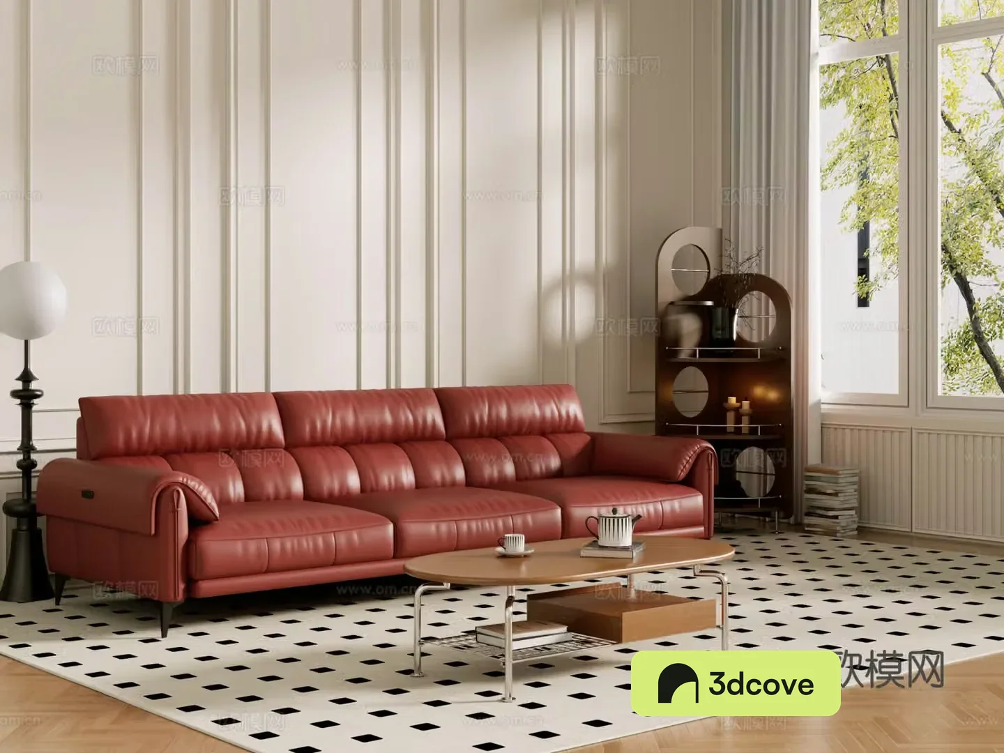 Middle-aged sofa combination coffee table carpet multi-person sofa 3D model