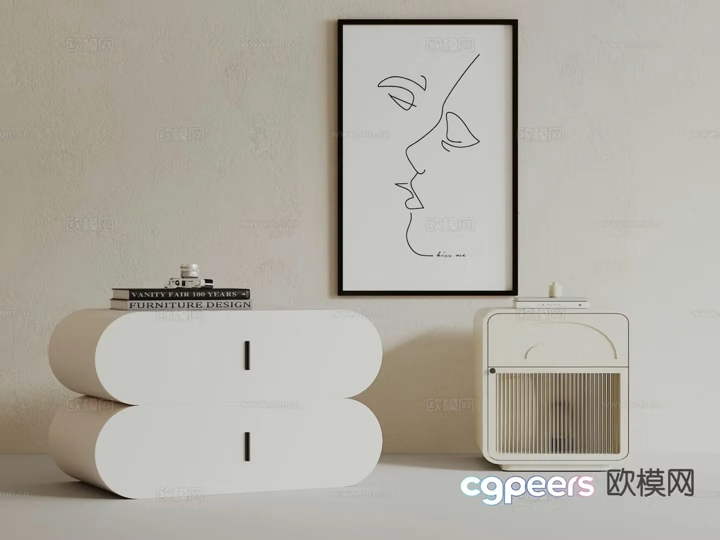 Cream style bedside table 3d model