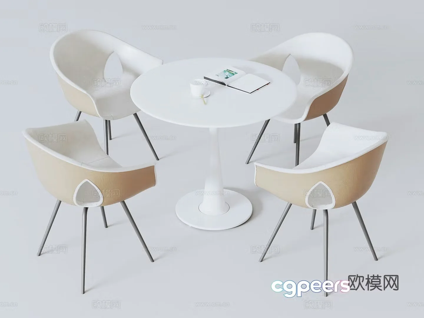 Negotiation table and chair combination 3D model
