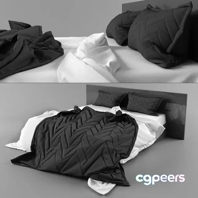 3ds Max Free – Bed with black and white bedclothes