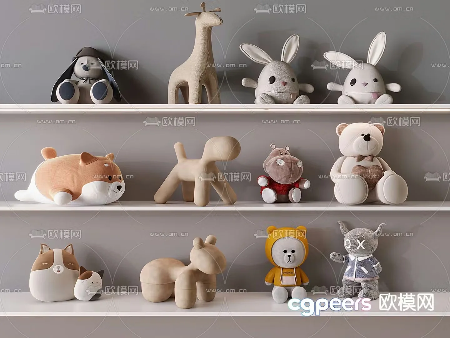 Children’s plush toys teddy bear deer bunny doll 3d model