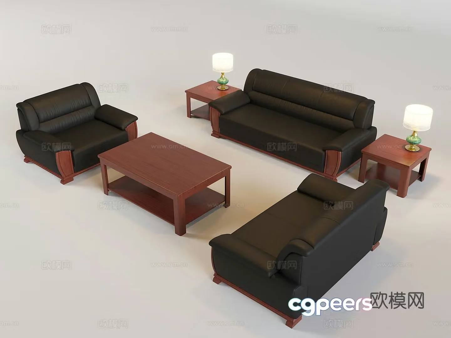 Chinese sofa coffee table combination solid wood sofa coffee table lamp office reception sofa 3D model