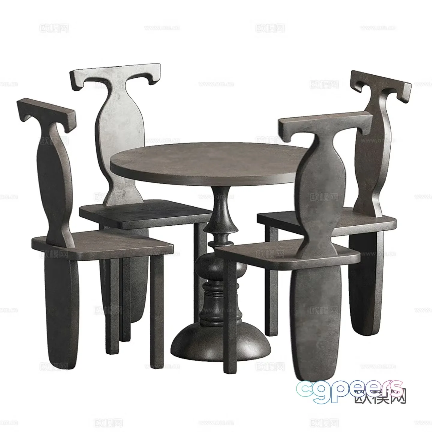 Medium style round dining table and chair combination 3D model