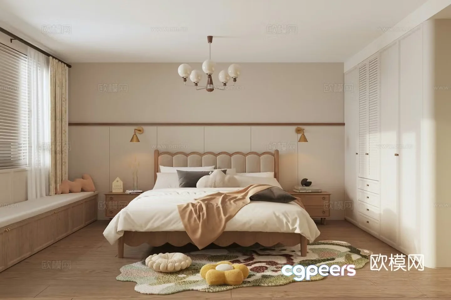 Retro American bedroom Small American bedroom Simple American home bedroom American retro home bedroom 3d model