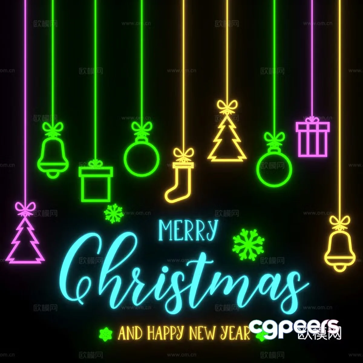 Christmas neon lights 3d model