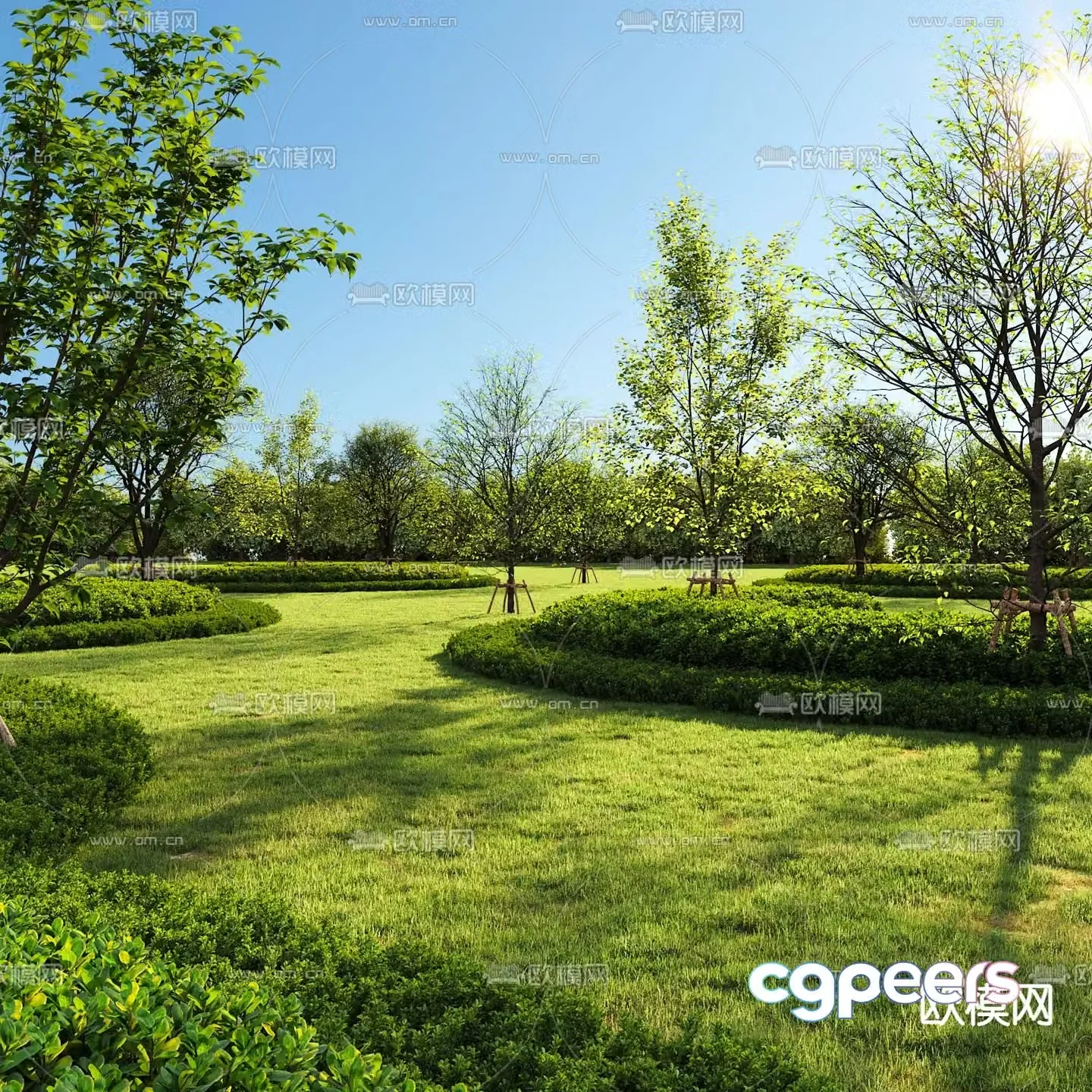 Garden landscape hedge shrub lawn 3d model
