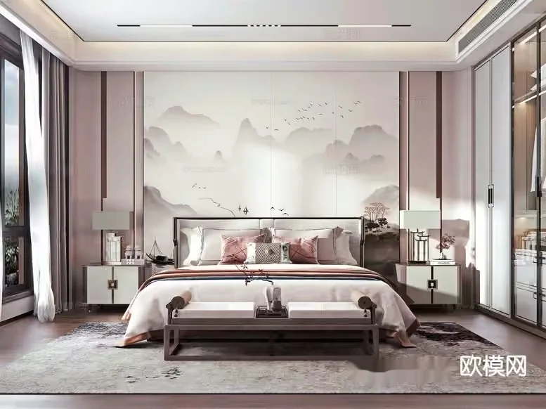 Cozy Modern Bedroom 3D Model – 12387 – VRAY Render