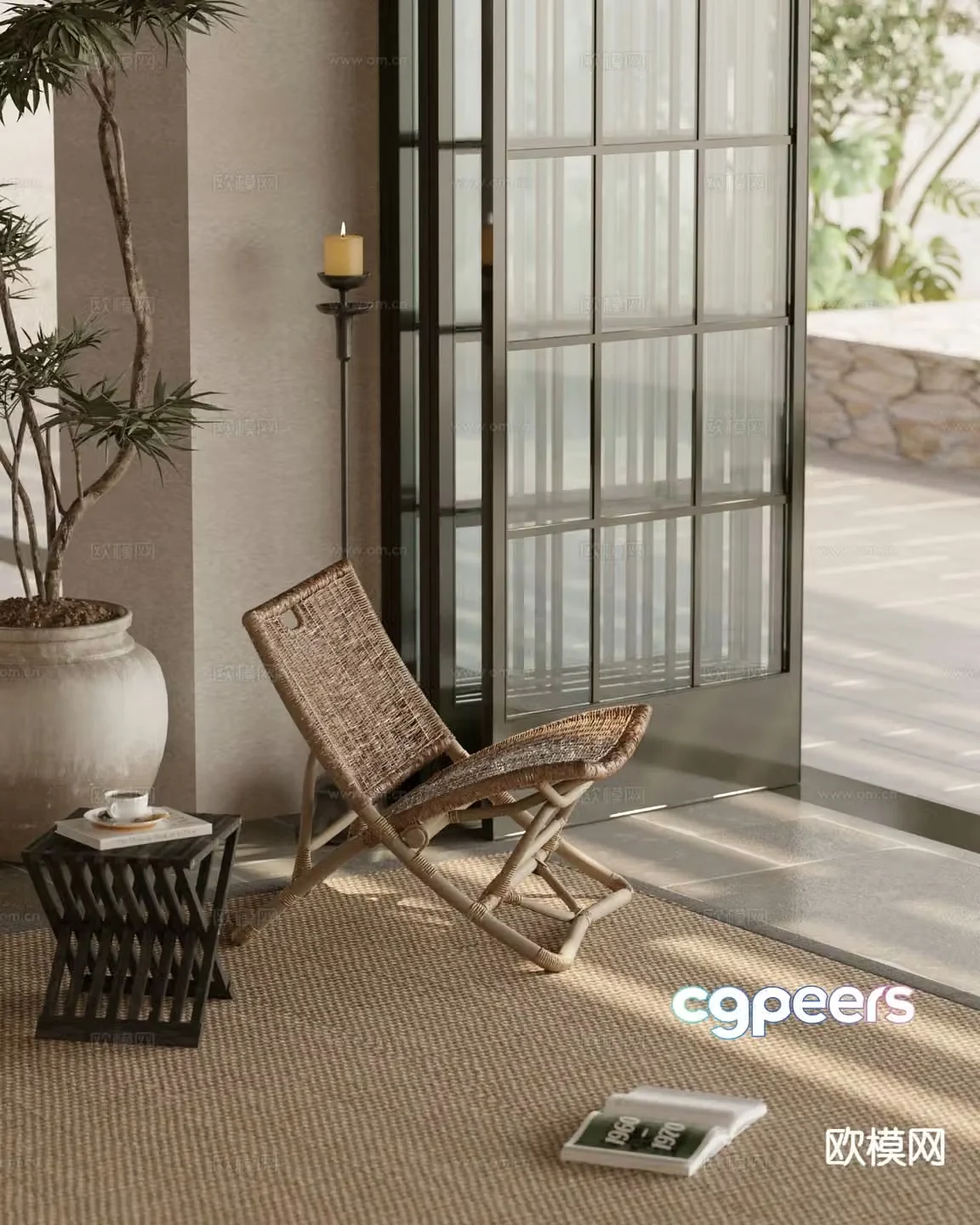 Wabi-sabi chair rattan leisure chair 3d model