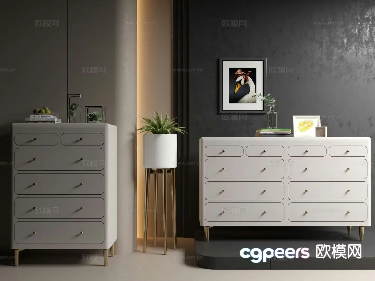 Cream style chest of drawers 3d model