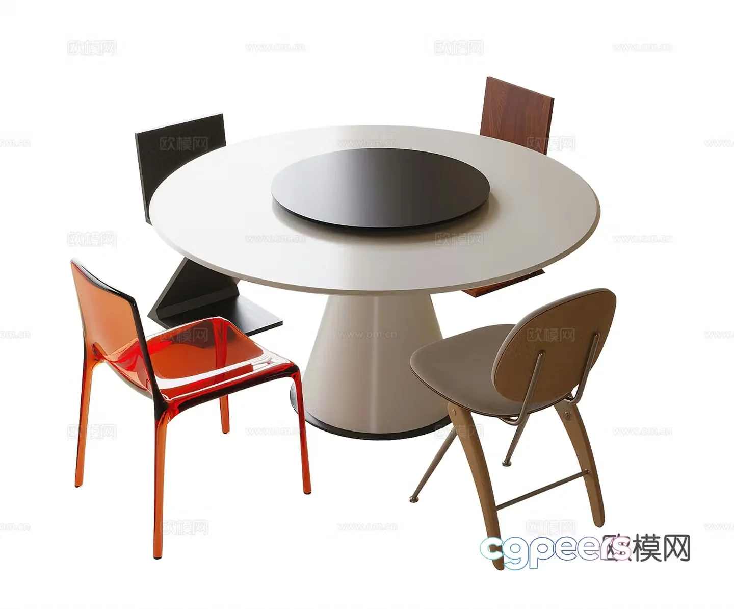 Modern round dining table and chairs Round dining table and dining chairs Single chair 3d model