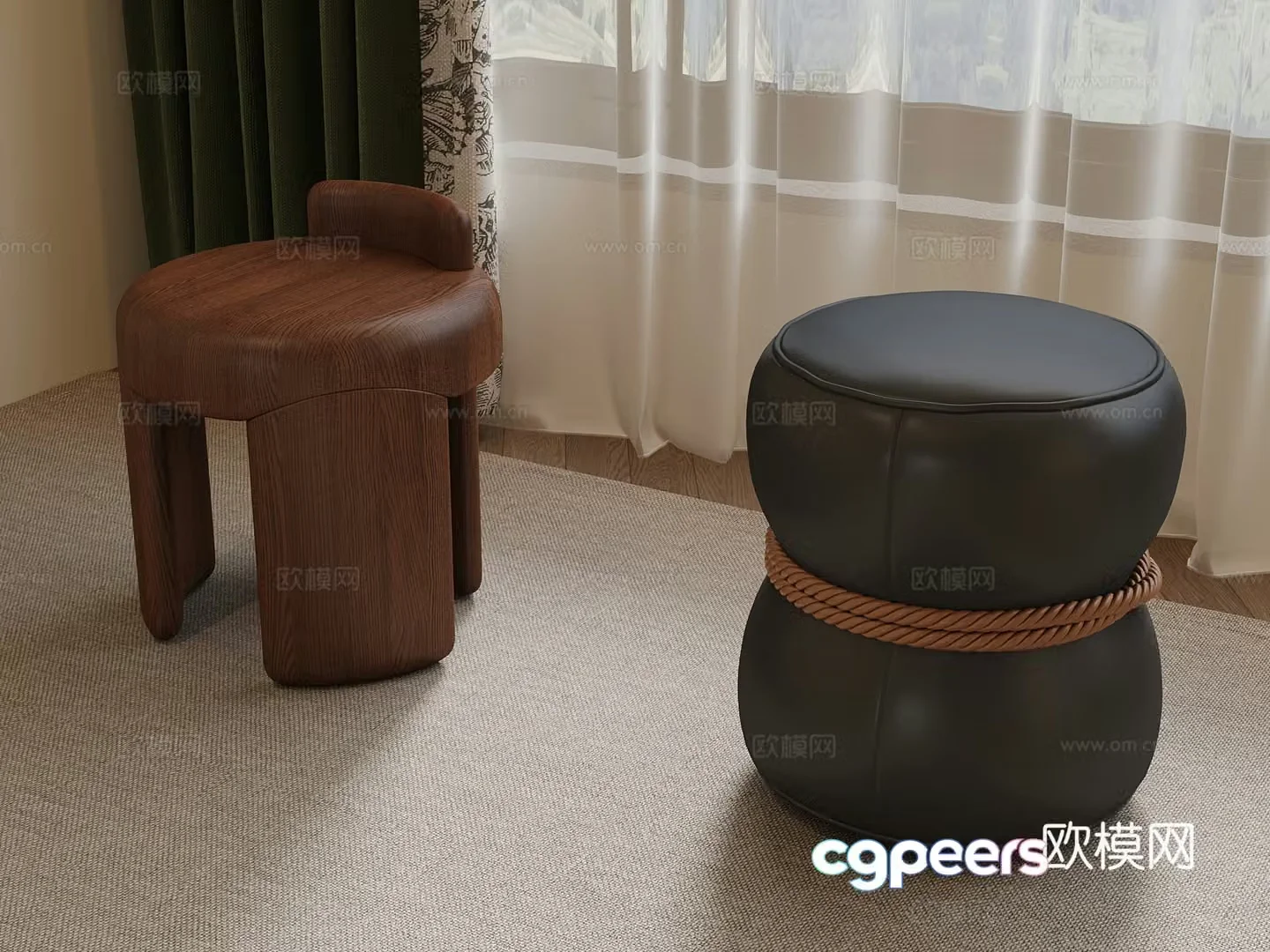 28 Middle-aged style stool round stool 3d model