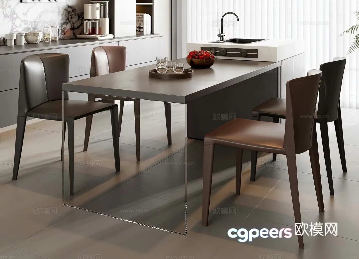 Modern dining table and chair combination 3D model