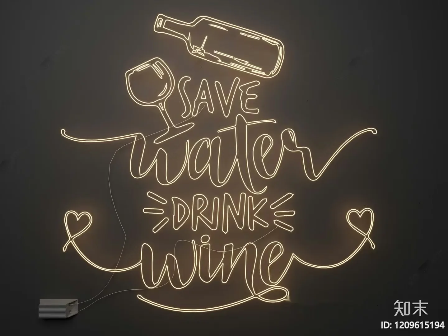 A Neon Sign With A Message About Wine And Water 3D Model – 1359 – VRAY Render