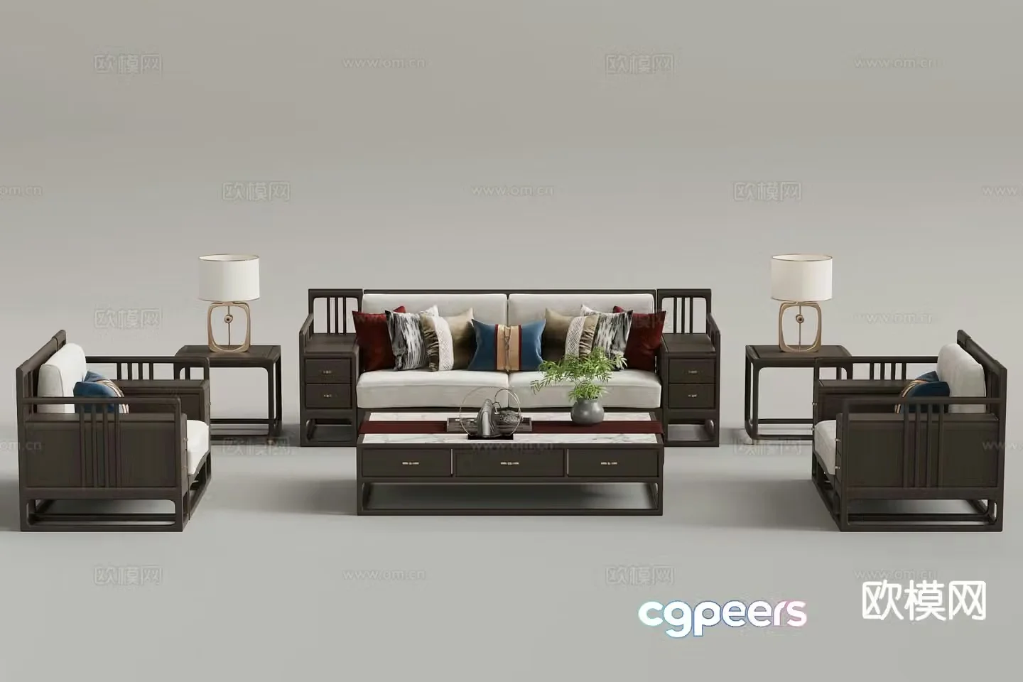 New Chinese style sofa modular sofa 3d model