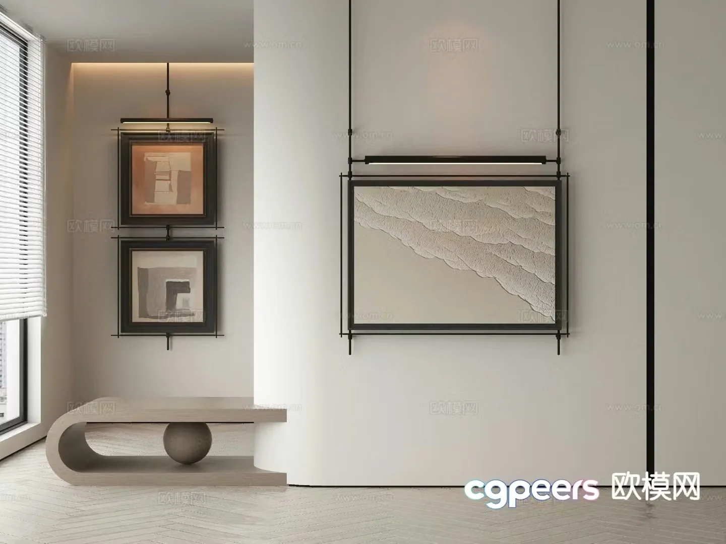 Modern decorative painting metal pole hanging painting 3d model