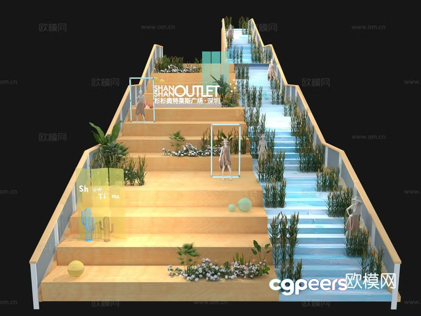 Step landscape Commercial street stairs Height difference platform landscape Sinking steps seats Logo landscape 3D model