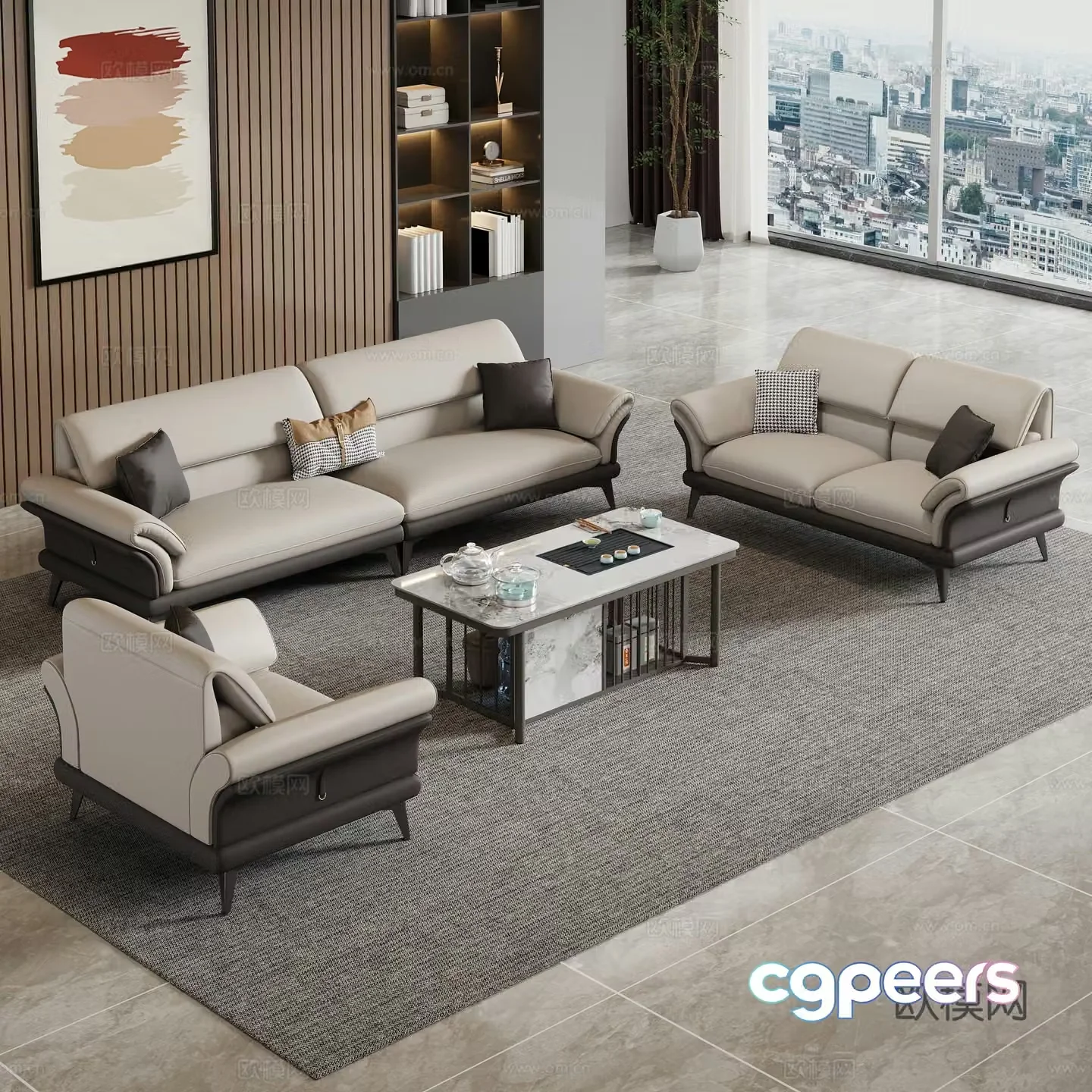 Modern office office sofa coffee table combination office sofa office coffee table 3d model