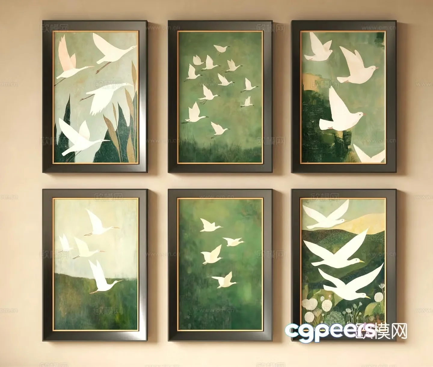 Modern flower and bird decoration painting 3d model