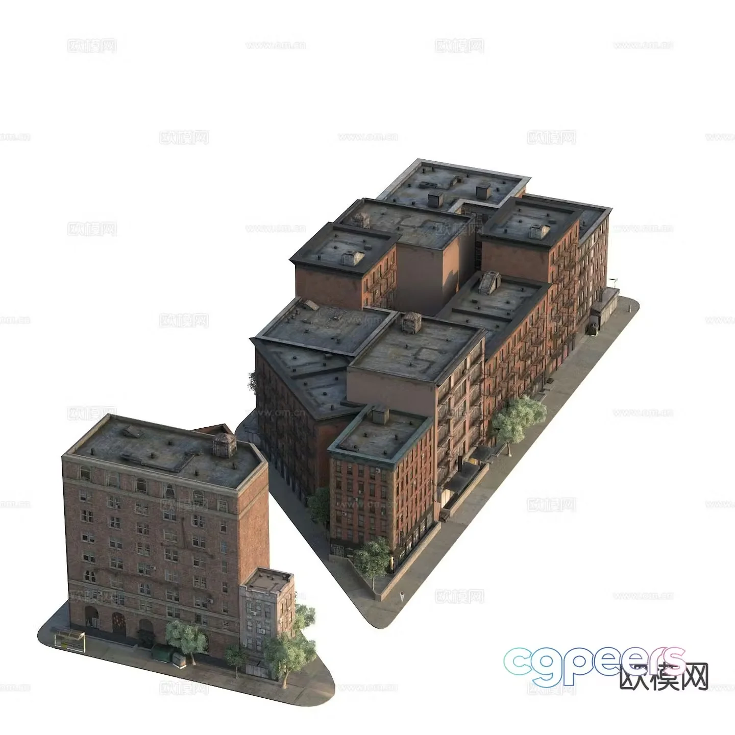 Retro street view building 3d model