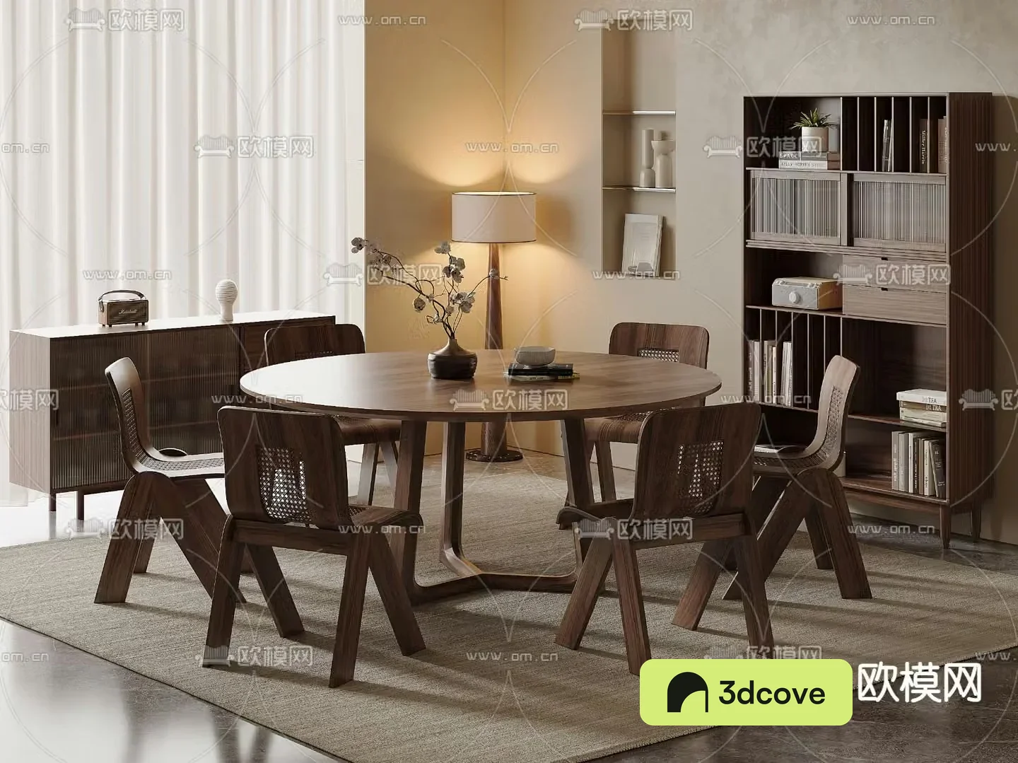 Wabi-sabi dining table and chairs round dining table