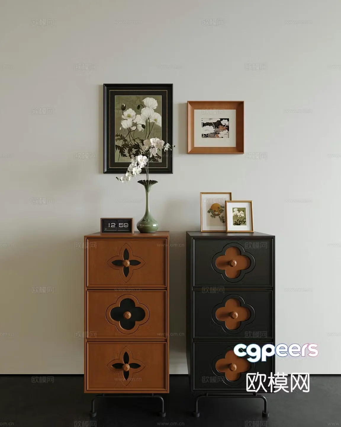 Middle-aged style chest of drawers 3D model