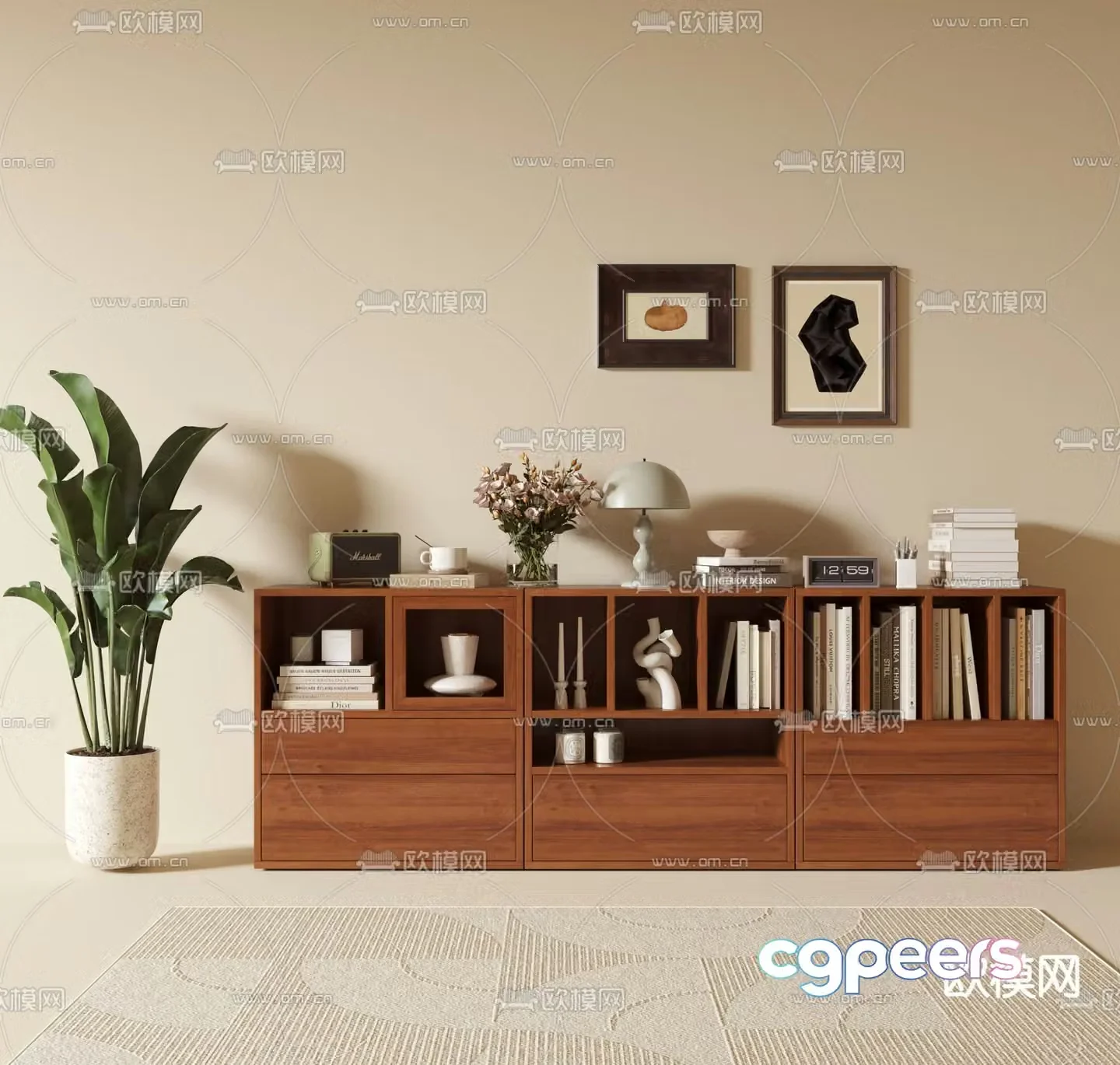 Middle-aged bookcase low cabinet 3D model