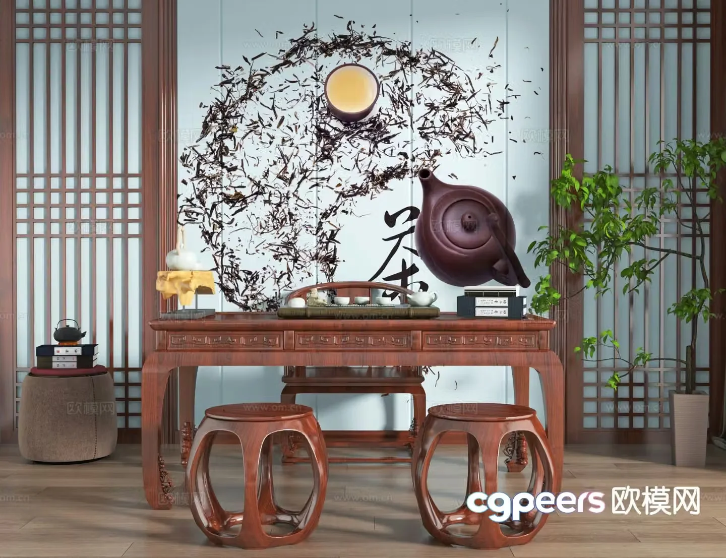 New Chinese style mahogany tea table tea table 3d model