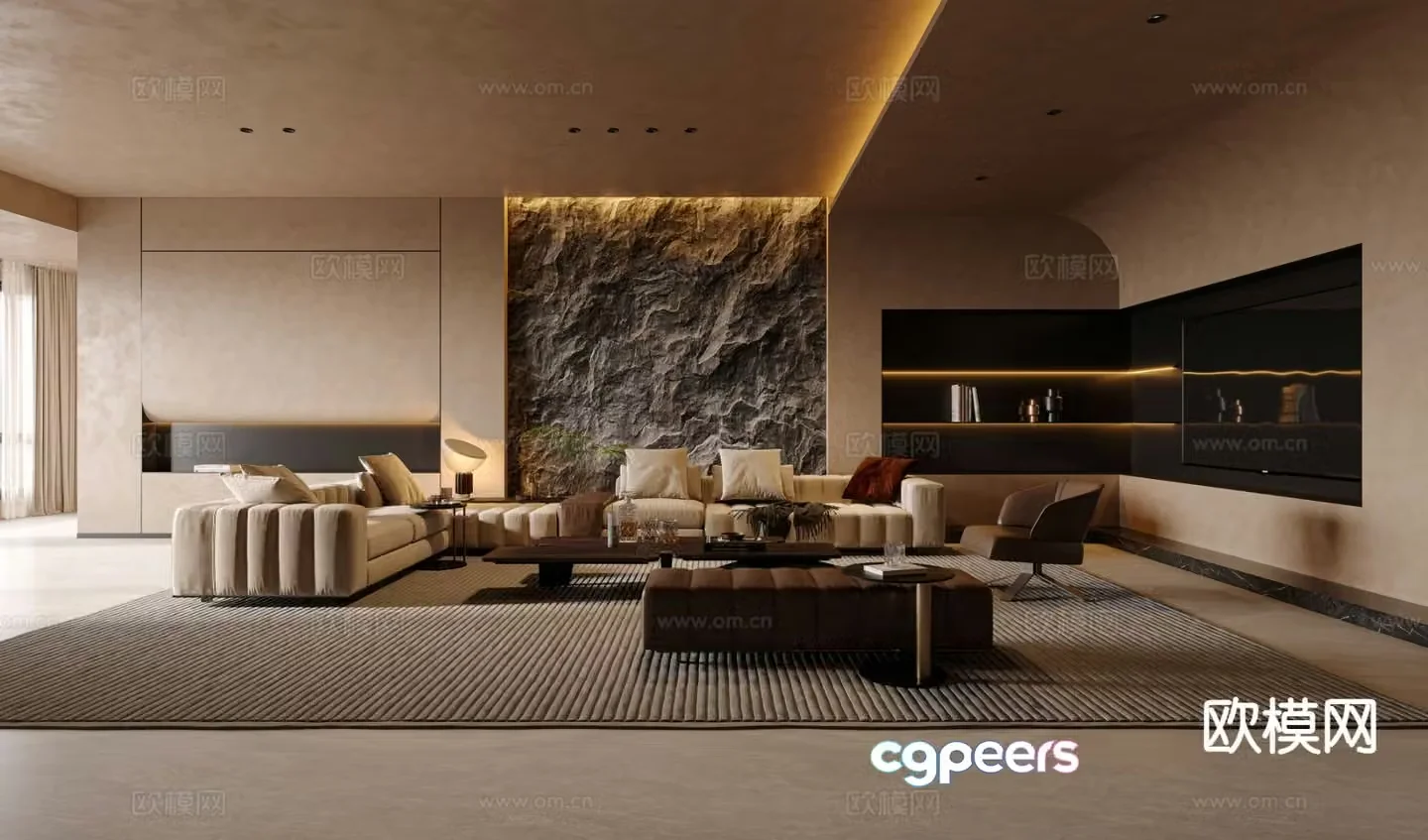 Cream style living room 3d model