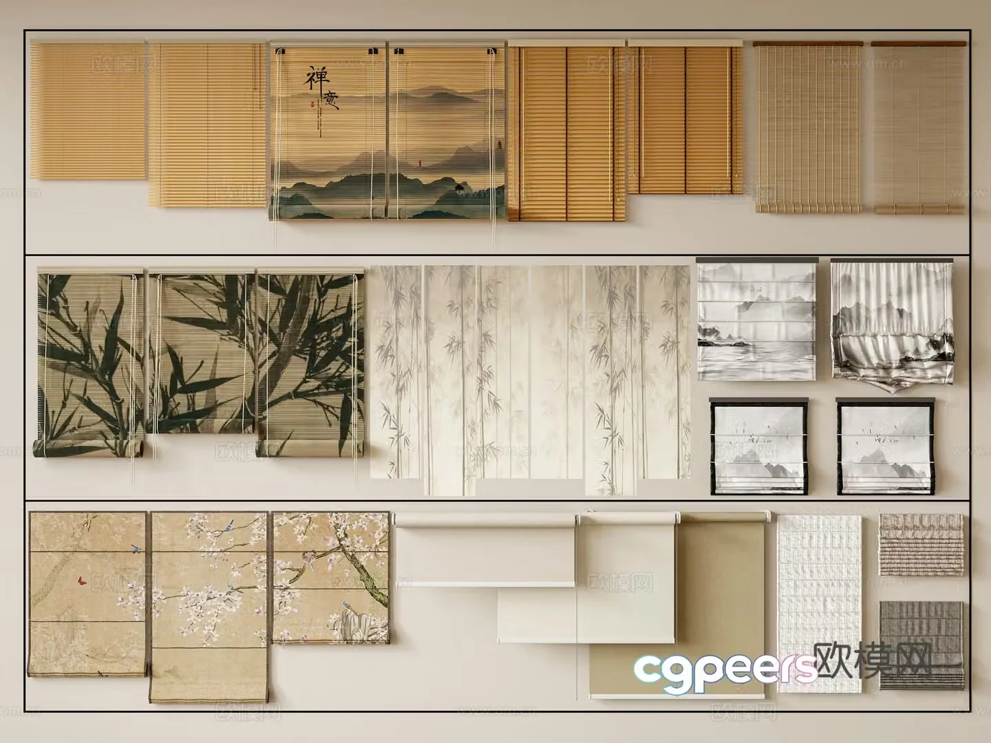 New Chinese Curtain Song’s Roller Blind Bamboo Curtain 3D Model