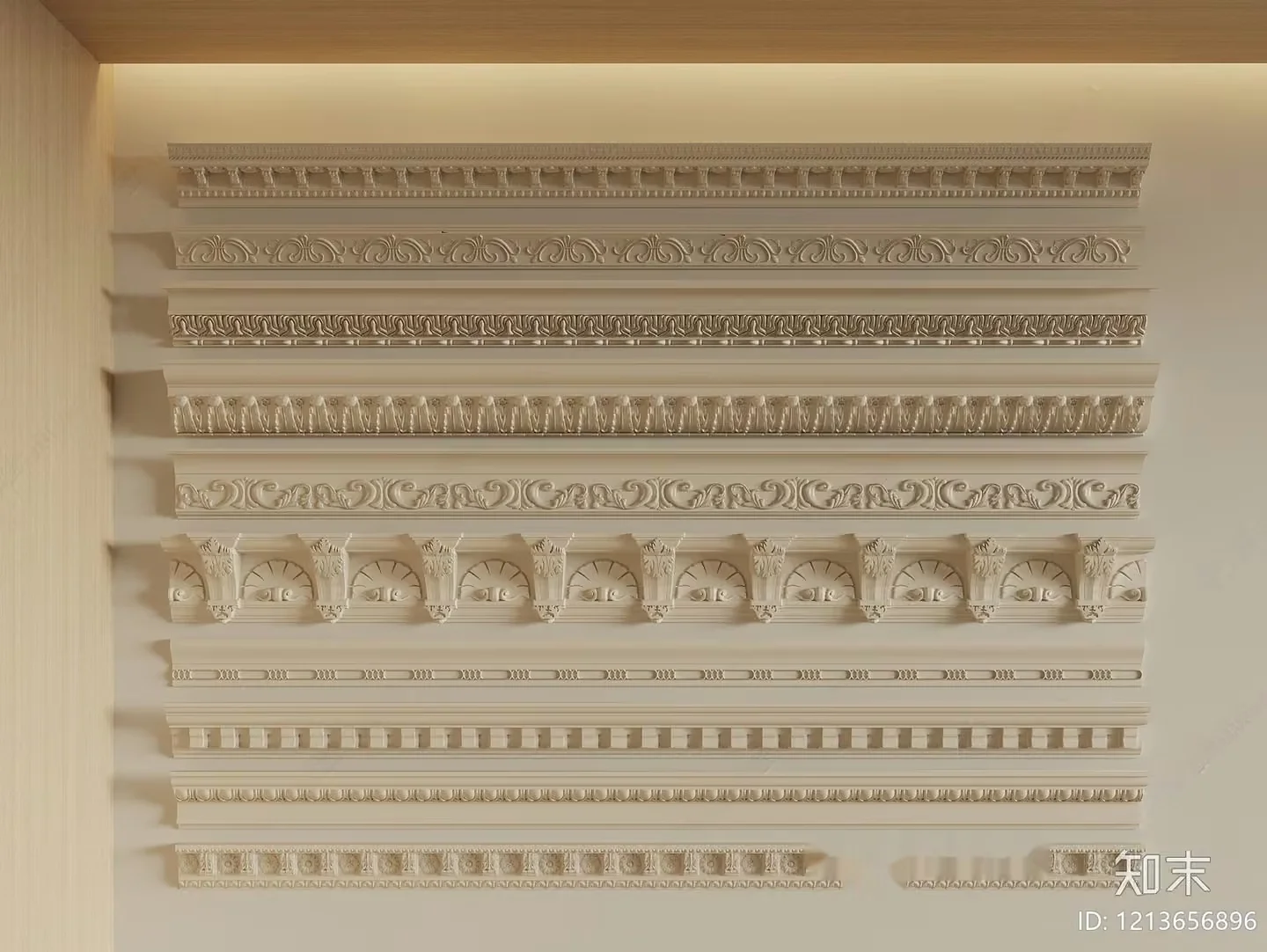 White Decorative Wall Molding 3D Model – 7908 – VRAY Render