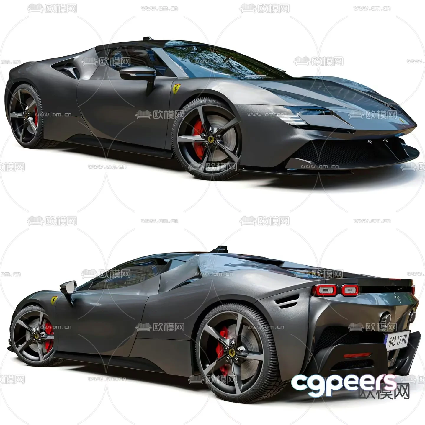 A Sleek Modern Sports Car With A Dark Grey Finish 3D Model – 13319 – VRAY Render