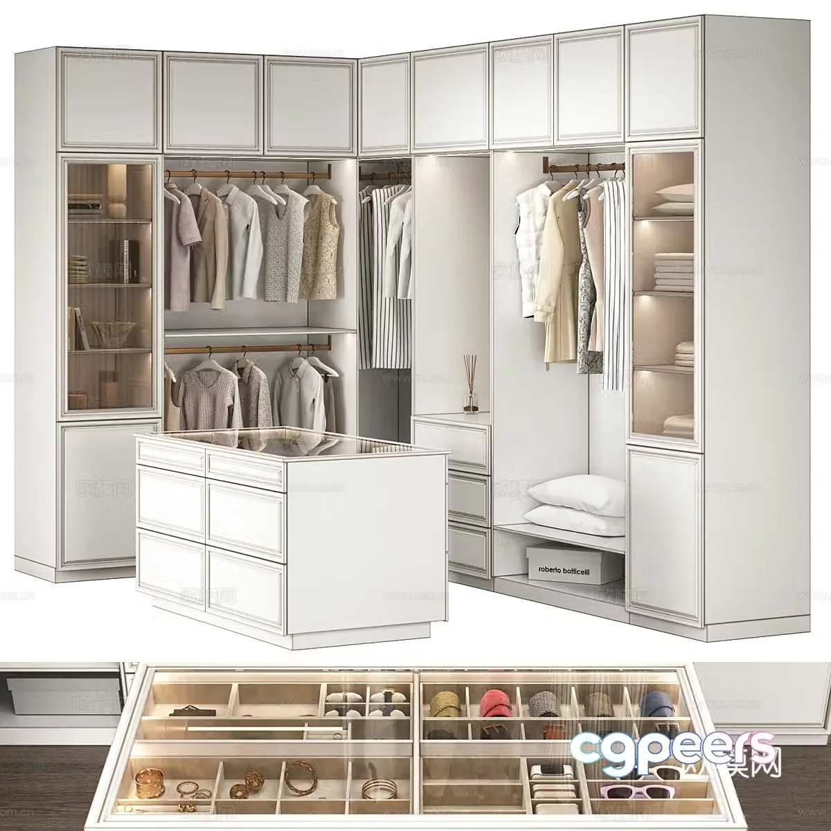 Modern light luxury open wardrobe 3D model