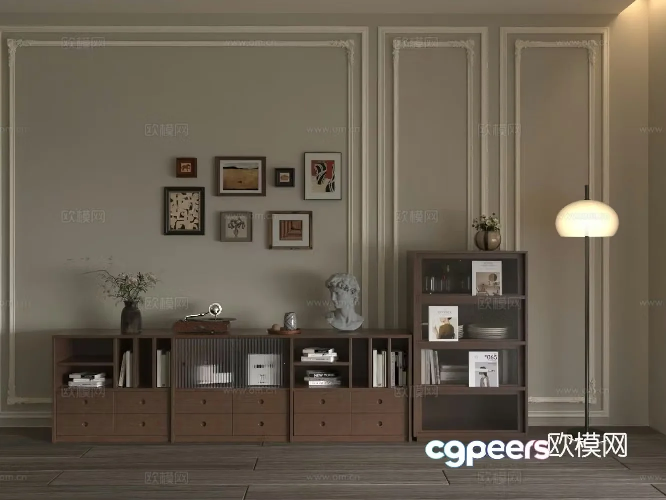 Modern sideboard solid wood high and low cabinet 3D model