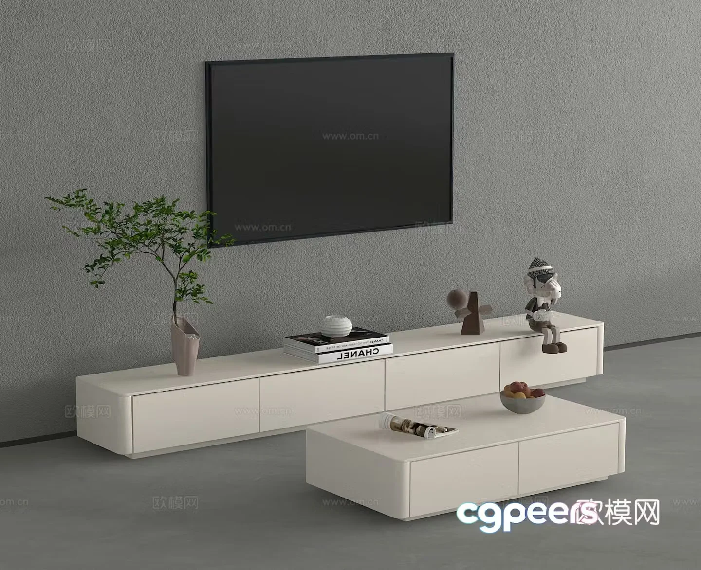 TV cabinet TV accessories ornaments floral art vase 3d model