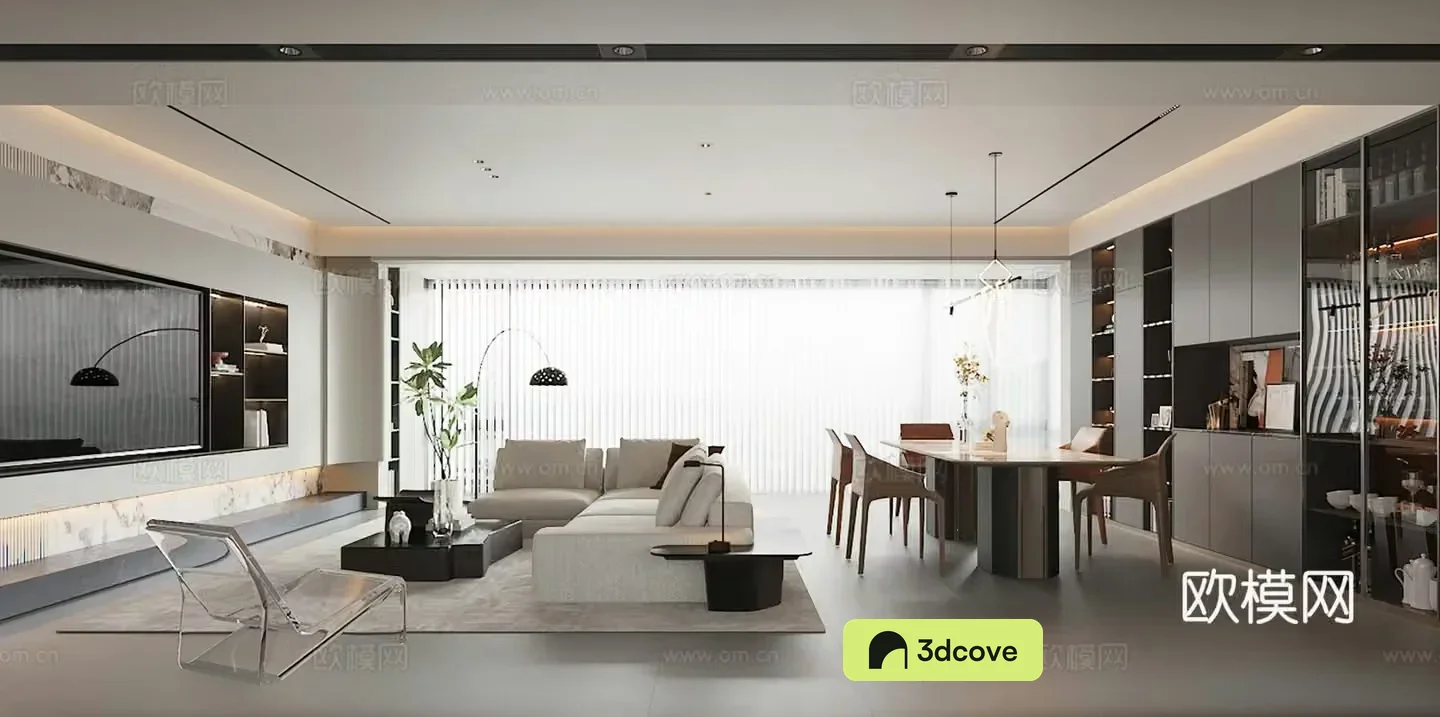 Living room dining room TV background wall sofa coffee table dining table chair sideboard