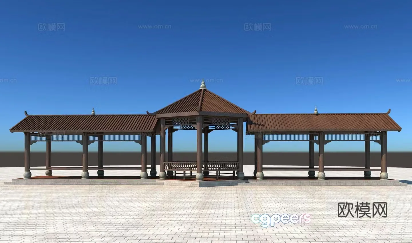 Chinese style corridor corridor pavilion corridor 3D model