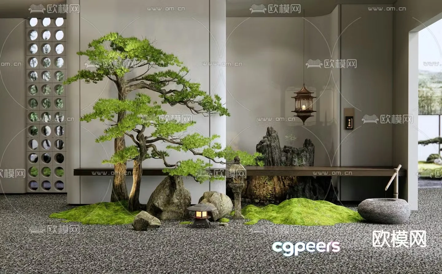 Rockery sketch plant landscaping flowing water bowl 3D model