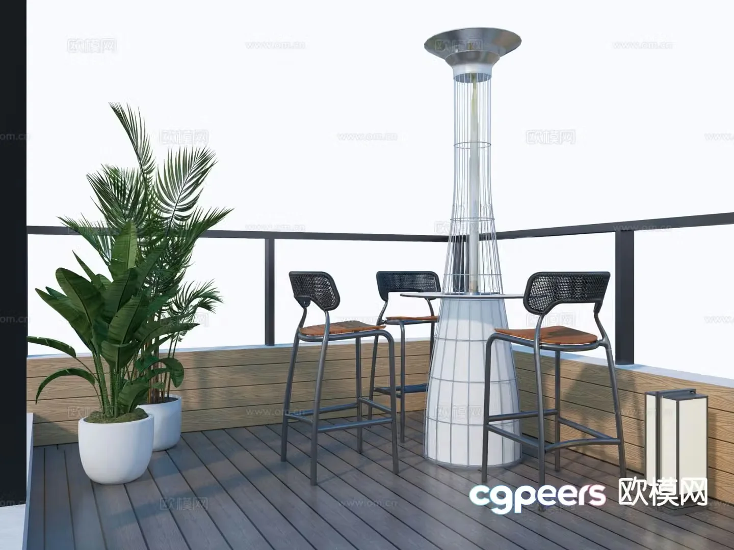 Modern roof garden terrace 3d model