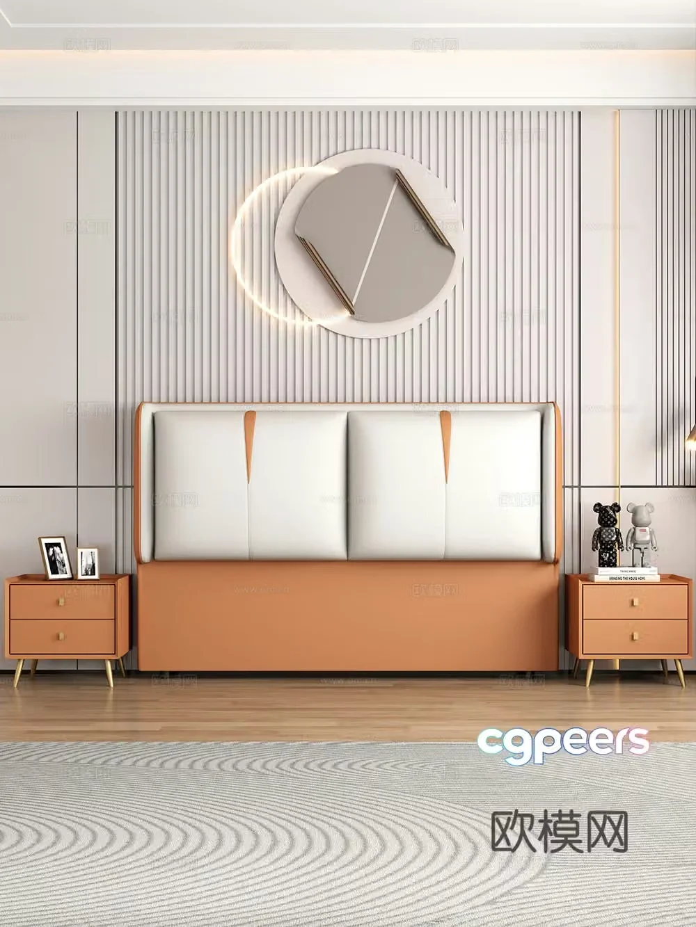 Modern bedroom Bedside double bed nightstand 3d model