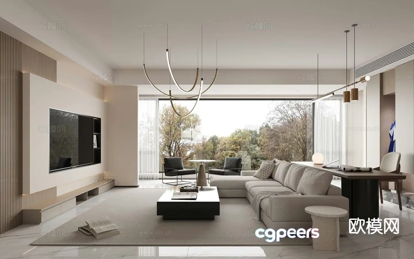 A Modern Living Room With A Neutral Color Scheme 3D Model – 18246 – VRAY Render