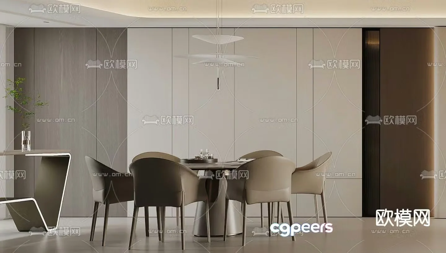 Round dining table and chairs 3d model