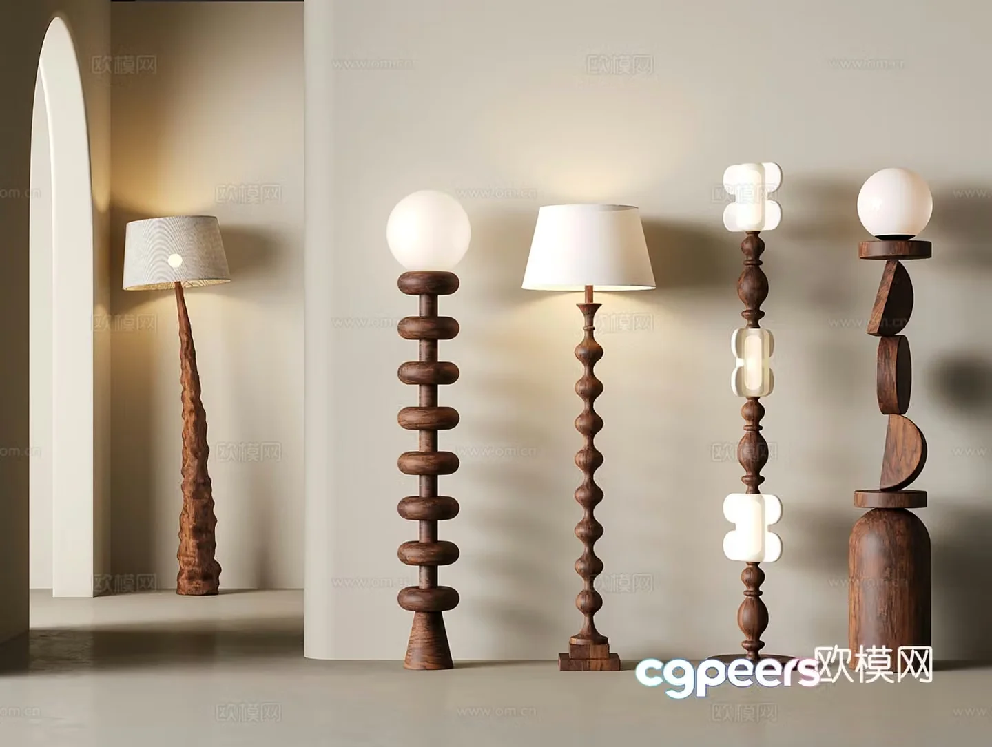 Middle-aged creative floor lamp spherical wooden 3d model