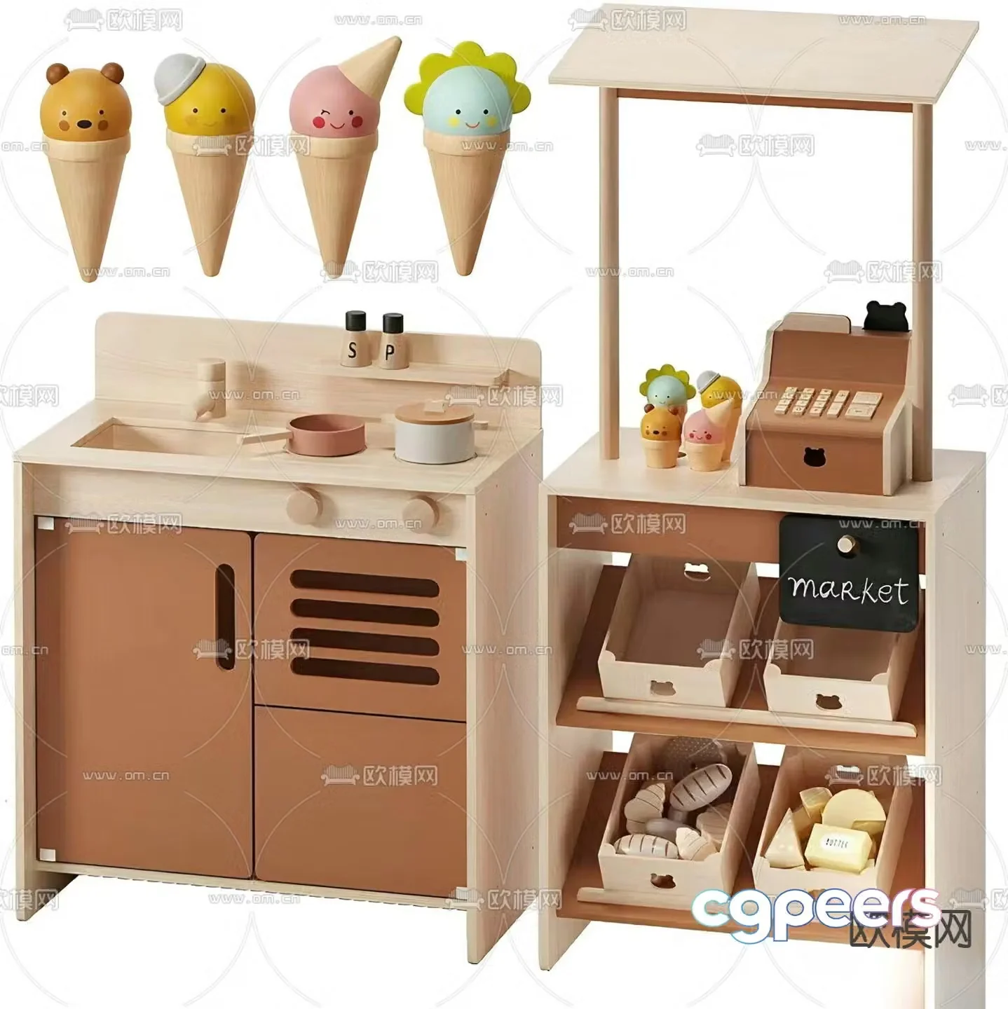 Children’s Kitchen Pretend Toys Building Block Toys 3D Model