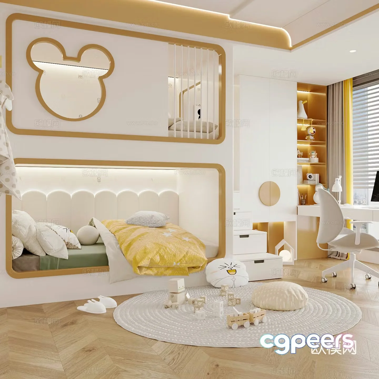Modern children’s room boy’s room girl’s room children’s bed children’s wardrobe children’s desk 3d model
