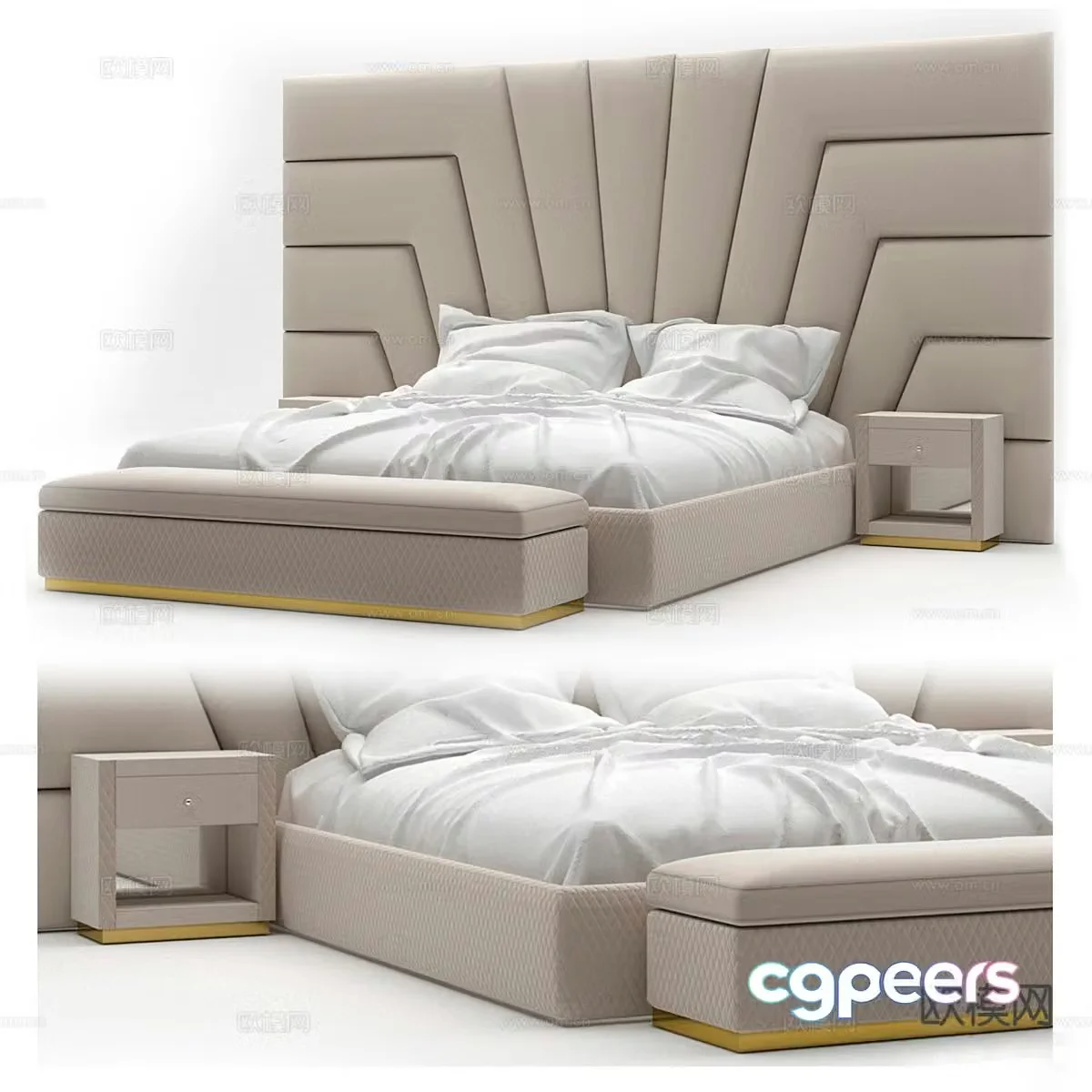 Light luxury double bed high back double bed 3d model